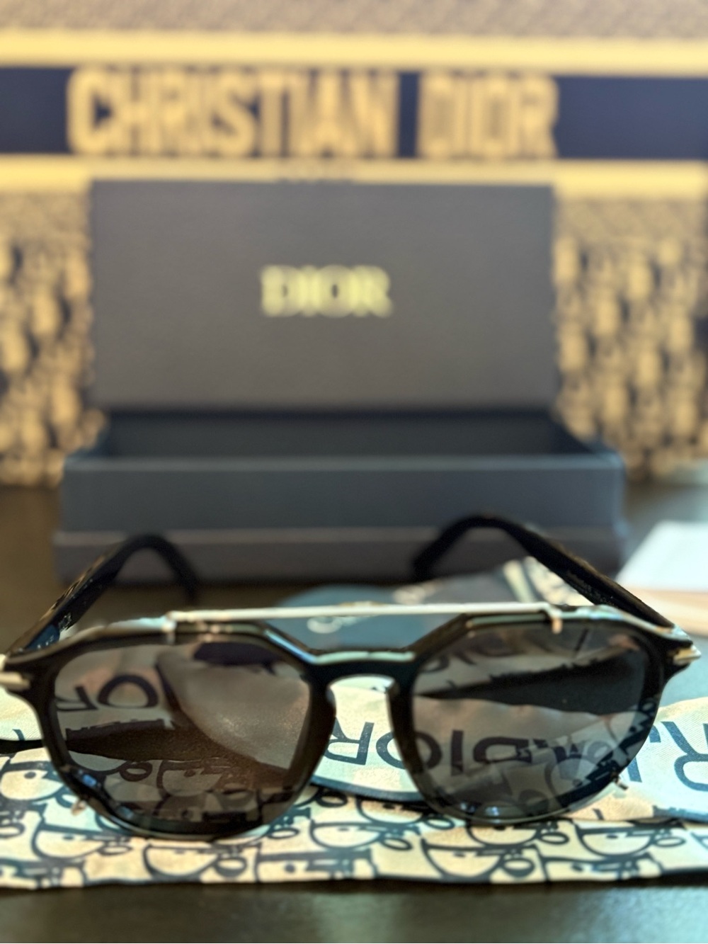 Dior Men’s Black Frame Sunglasses with Dark Lenses 56mm